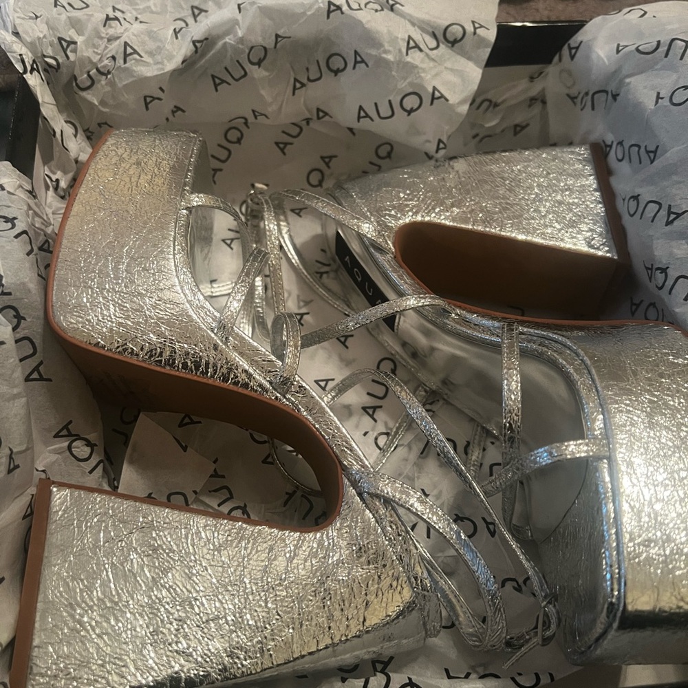 Aqua Shimmering Silver Platform Shoes